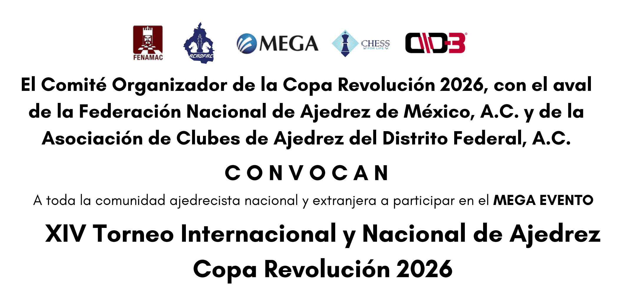 XIV Torneo Internacional y Nacional de Ajedrez Copa Revolución 2026